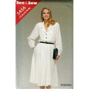 Butterick See and Sew Sewing Pattern 5456 Dress Notched Collar Misses Size 14-18